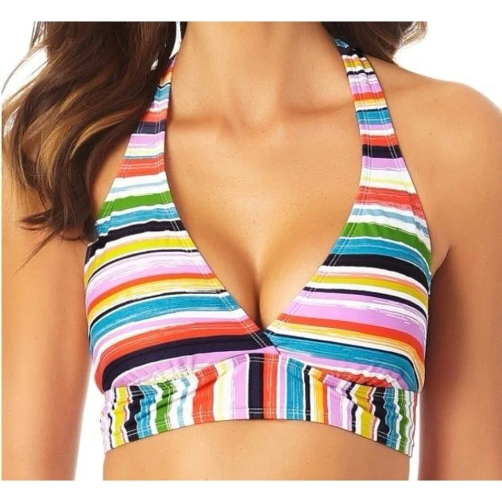 Anne Cole Striped Halter Bikini Swim Top Size M New With Tag